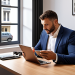 **Prompt:** A modern French insurance broker's office. The broker is actively listening to a client, reviewing policy options on a tablet. The atmosphere is warm and trustworthy, reflecting the importance of client relationships. Include visual elements representing various insurance types (home, car, life). The scene should emphasize personalized advice and attention to detail.