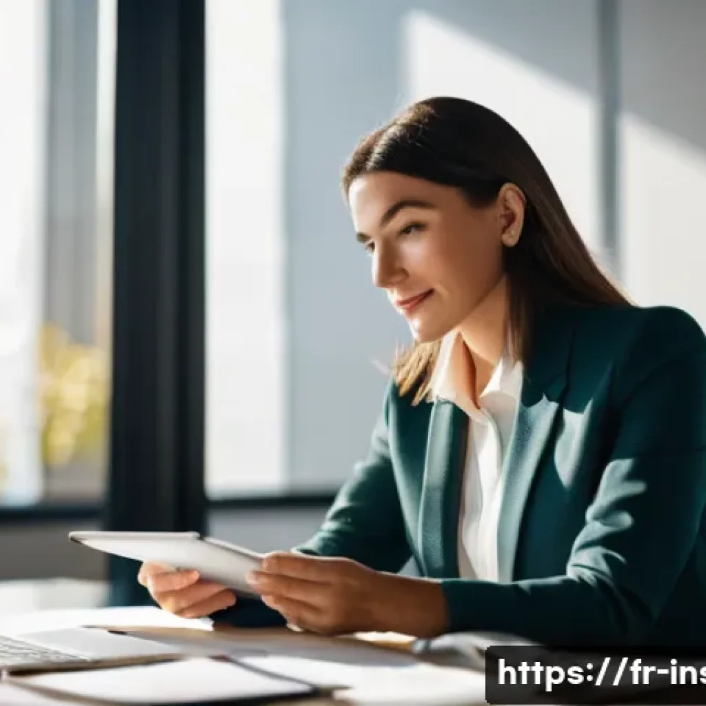 보험중개사로서의 성공을 위한 팁 - **Prompt:** A warm and engaging female insurance broker, in her late 30s, professionally dressed in ...