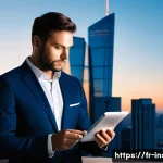 보험중개사 자격증을 통한 해외 취업 - **Prompt:** "A dynamic and confident French insurance professional, approximately 35-45 years old, o...