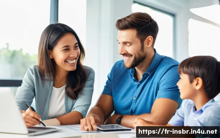 보험중개사와 관련된 최신 보험 상품 성공 사례 연구 및 분석 - **Prompt:** A diverse, smiling family (parents and two children, approximately 8 and 12 years old) s...