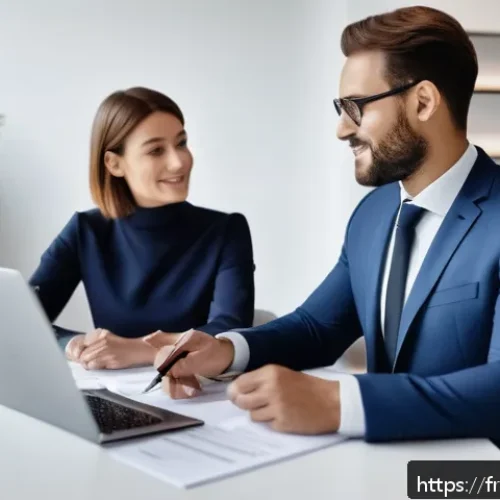 Home 31 보험중개사와 고객 계약 관리 중요성 - A professional insurance broker in a modern office setting, explaining contract clauses to a diverse...