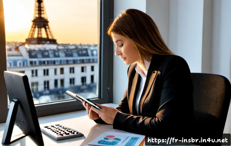 보험중개사로서 인공지능 활용 가능성 - Photorealistic French insurance broker in a bright Paris office, professionally dressed adult woman ...