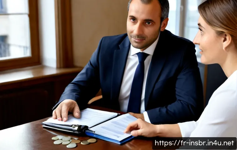 보험중개사와 고객 응대 방법론 - Photorealistic French insurance broker in a smart business-casual suit warmly listening to a middle-...