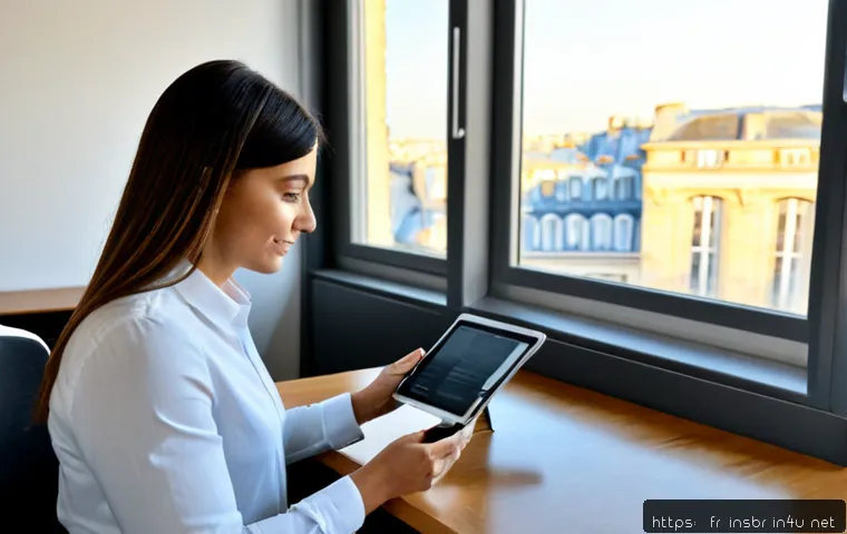 Home 17 보험중개사와 관련된 최신 보험 기술 분석 - Photorealistic French insurance broker in a bright Paris office, reviewing a secure tablet dashboard...